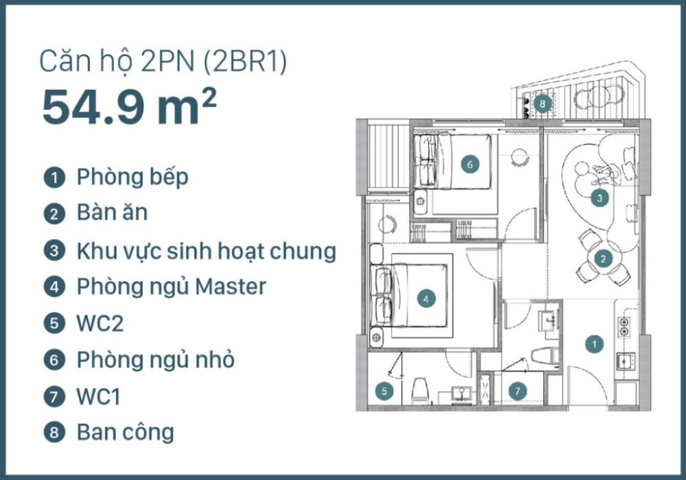 can 2 phong ngu 54.9m2