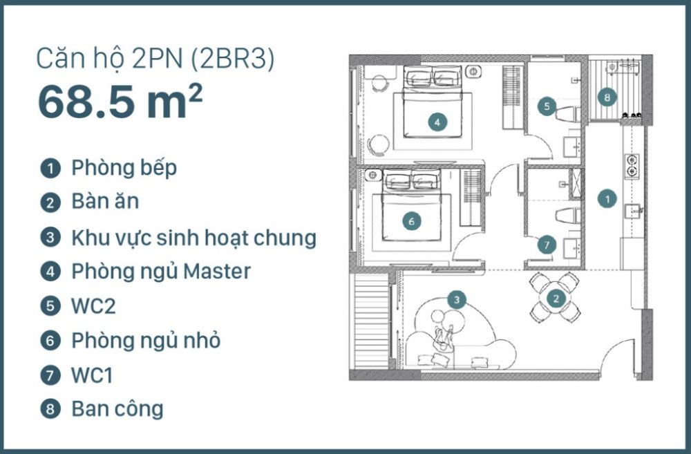 can 2 phong ngu 68.5m2